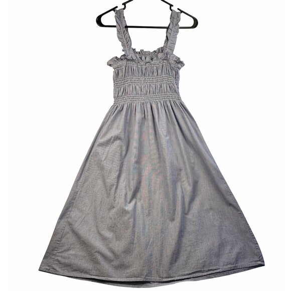 Who What Wear Blue White Striped Smocked Midi Dress Ruffle Straps XS Cottagecore - Picture 8 of 10